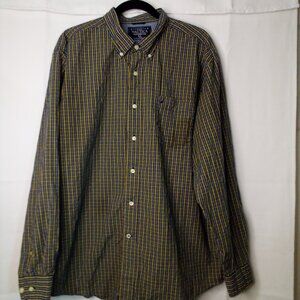 Nautica Shirt Men XL Button Down Long Sleeve Plaid 100% Cotton Blue Yellow